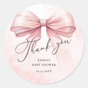 Roze strik Bedankt Baby Girl Shower Ronde Sticker