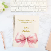 Roze strik beige crème inspirerende quote 2026 planner