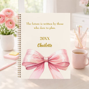 Roze strik beige crème inspirerende quote notitieboek