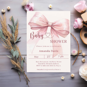 Roze strik beige crème meisje elegante Baby Shower Kaart