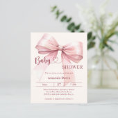 Roze strik beige meisje Baby Shower uitnodiging (Staand voorkant)
