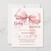 Roze strik beige meisje Baby Shower uitnodiging (Voorkant)