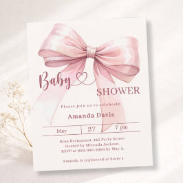 Roze strik beige meisje Baby Shower uitnodiging