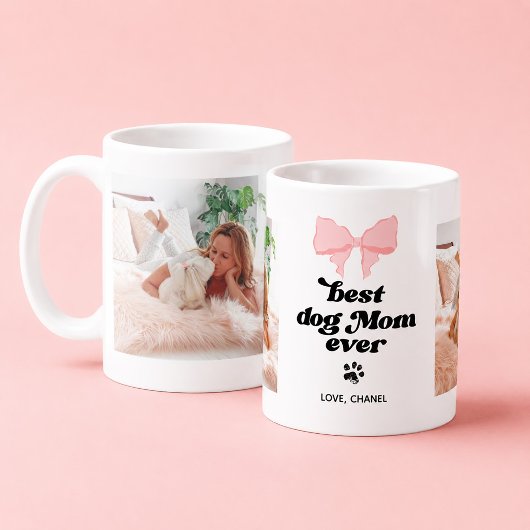 Roze Strik Beste Hond Moeder Ooit Aangepaste 2 Fot Koffiemok