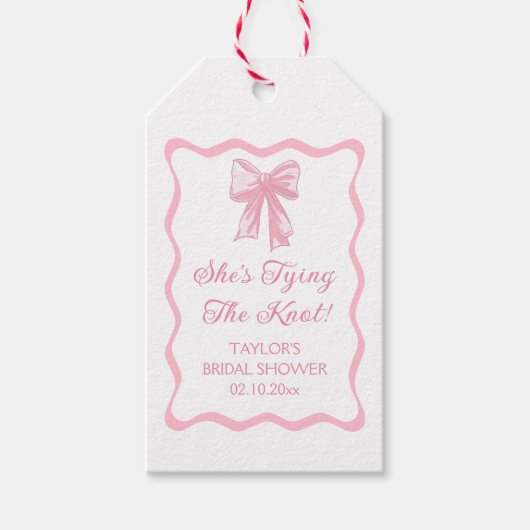 Roze Strik Bindt de Knoop Bruidsfeest Cadeaulabel (Voorkant)