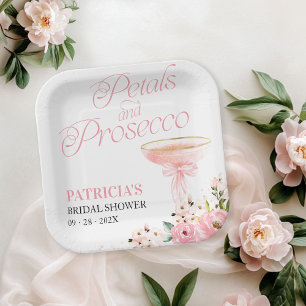 Roze Strik Bloem Blaadjes En Prosecco Bruidsdouche Papieren Bordje