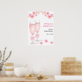 Roze Strik Bloem Blaadjes & Prosecco Bruidsfeest Poster (Keuken)