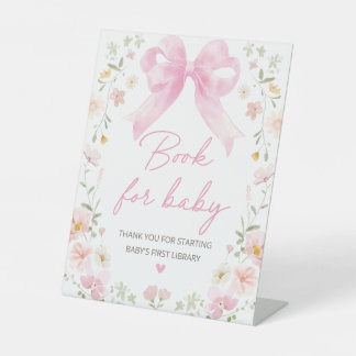 Roze Strik Bloem Boek Voor Baby Baby Shower Tafel Reclamebord Met Voetstuk
