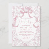 Roze strik bloem chinoiserie bruiloftsfeest kaart (Voorkant)