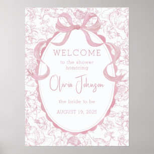Roze strik bloem chinoiserie bruiloftsshower welko poster