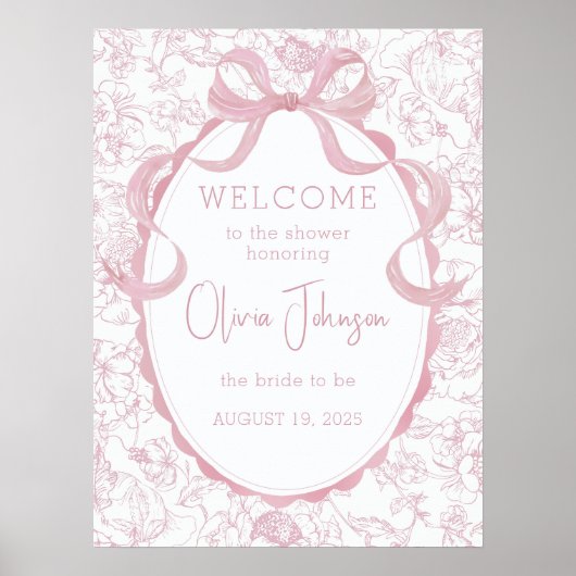 Roze strik bloem chinoiserie bruiloftsshower welko poster (Voorkant)