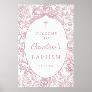 Roze strik bloem chinoiserie doop welkomstbord poster