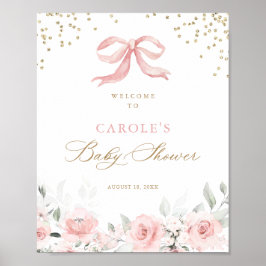 Roze Strik Bloem Goud Groene Baby Shower Welkom Poster