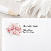 Roze strik bloem terugadres  etiket (Insitu)