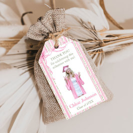 Roze Strik Bloemachtige Afstudeerceremonie Cadeaulabel