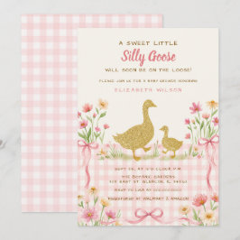 Roze Strik Bloemachtige Dwaze Gans Meisje Baby Sho Kaart