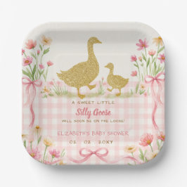 Roze Strik Bloemachtige Dwaze Gans Meisje Baby Sho Papieren Bordje
