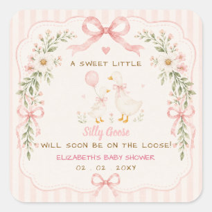 Roze Strik Bloemachtige Dwaze Gans Meisje Baby Sho Vierkante Sticker