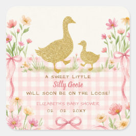 Roze Strik Bloemachtige Dwaze Gans Meisje Baby Sho Vierkante Sticker