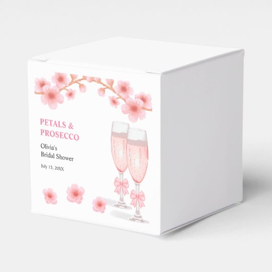 Roze Strik bloemblaadjes en Prosecco Bruidsdouche Bedankdoosjes (Voorkant Zijde)