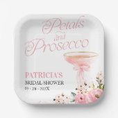 Roze strik bloemblaadjes en prosecco Vrijgezellenf Papieren Bordje (Voorkant)