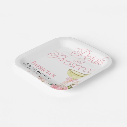 Roze strik bloemblaadjes en prosecco Vrijgezellenf Papieren Bordje (Gebogen)
