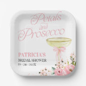 Roze strik bloemblaadjes en prosecco Vrijgezellenf Papieren Bordje (Voorkant)