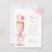 Roze Strik Bloemblaadjes Prosecco Bruidsdiner Bedankkaart (Voorkant)