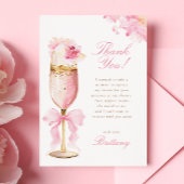 Roze Strik Bloemblaadjes Prosecco Bruidsdiner Bedankkaart