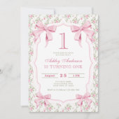 Roze strik Bloemen Coquette 1e verjaardag Kaart (Voorkant)