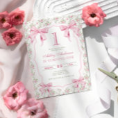 Roze strik Bloemen Coquette 1e verjaardag Kaart