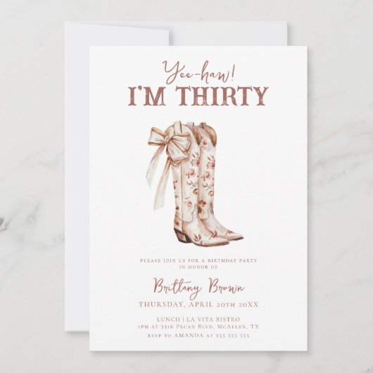 Roze strik Bloemen Cowboy Laarzen Western 30ste Ve Kaart (Voorkant)