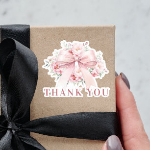 Roze strik bloemen Dank Je Sticker