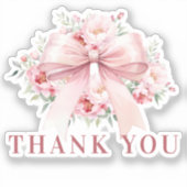Roze strik bloemen Dank je Sticker (Voorkant)