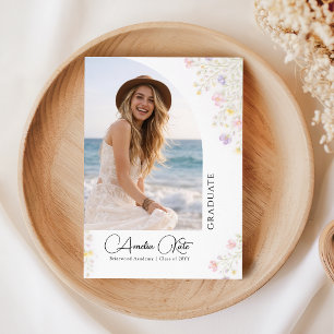 Roze Strik Bloemen Foto Afstudeeraankondiging Briefkaart