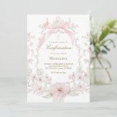 roze strik bloemen frame Confirmatie Kaart (Staand voorkant)
