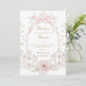 roze strik bloemen frame Dank je kaart (Staand voorkant)