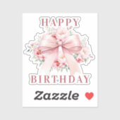Roze strik bloemen Happy Birthday Sticker (Vel)