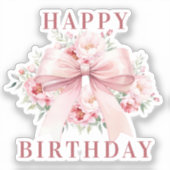 Roze strik bloemen Happy Birthday Sticker (Voorkant)
