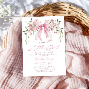Roze Strik Bloemen Meisje Baby Shower Kaart