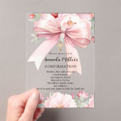 Roze strik bloemen meisje duidelijk Bevestiging Acryl Uitnodigingen (Insitu (Draagbaar))
