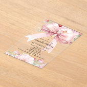 Roze strik bloemen meisje duidelijk Bevestiging Acryl Uitnodigingen (Laagn)