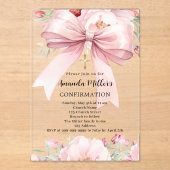 Roze strik bloemen meisje duidelijk Bevestiging Acryl Uitnodigingen (Voorkant)