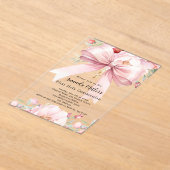 Roze strik bloemen meisje Eerste Communie duidelij Acryl Uitnodigingen (Laagn)