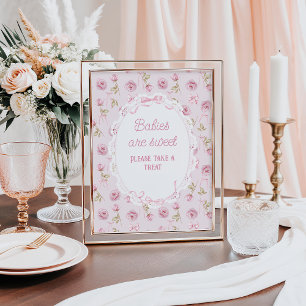 Roze strik Bloemen Roos Baby shower Sweet Bar Poster