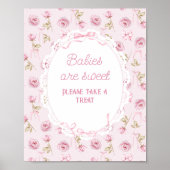 Roze strik Bloemen Roos  Baby shower Sweet Bar Poster (Voorkant)