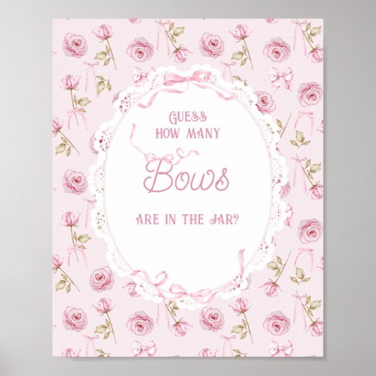 Roze strik Bloemen Rozen Baby shower Hoeveel strik Poster (Voorkant)