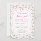 Roze strik Bloemen Sweet Little Girl Baby shower Kaart (Voorkant)