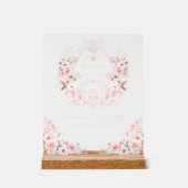 Roze strik bloemenkam baby meisje douche luier acryl bord (Voorkant)