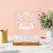 Roze strik bloemenkam baby meisje douche luier acryl bord (Huwelijk)